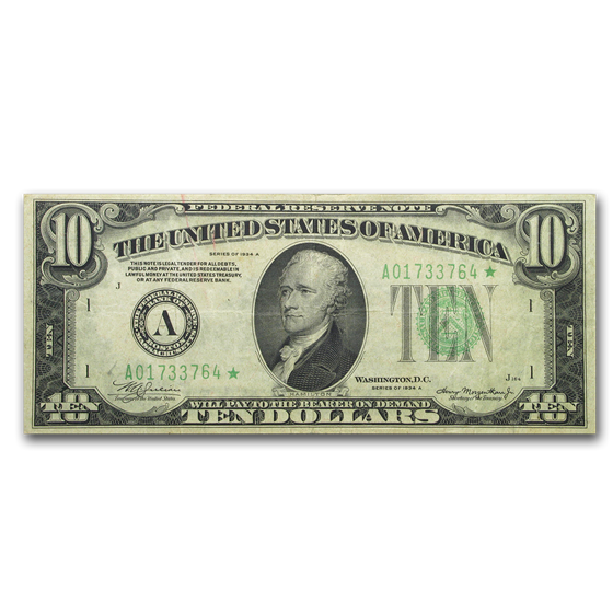 1934-A (A-Boston) $10 FRN VF (Star Note) 1934-A (A-Boston) $10 FRN VF (Star Note)